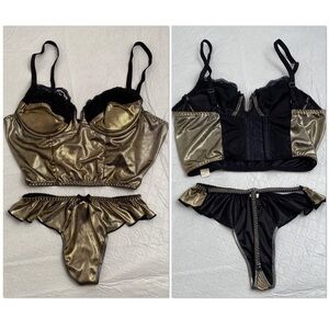 LCA Intimates gold lamé lingerie bra and flutter thong panty